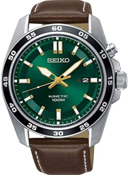 Seiko Kinetic Men's Stainless Steel Watch with Leather Strap.
