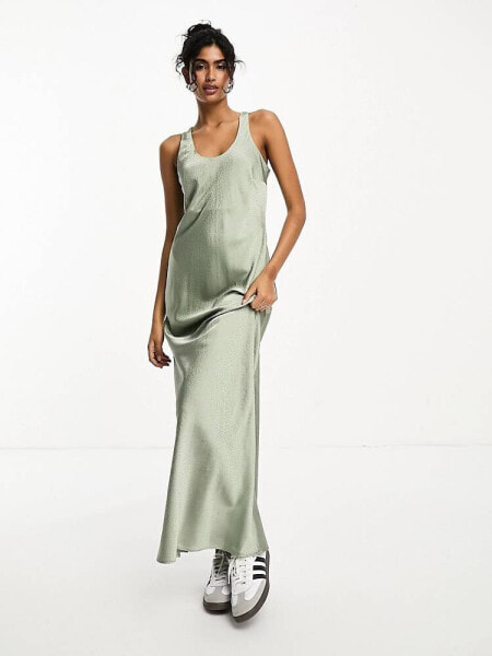 River Island studded maxi slip dress in sage