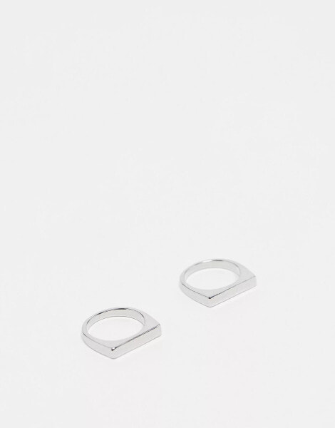 Faded Future pack of 2 rectangular rings in silver