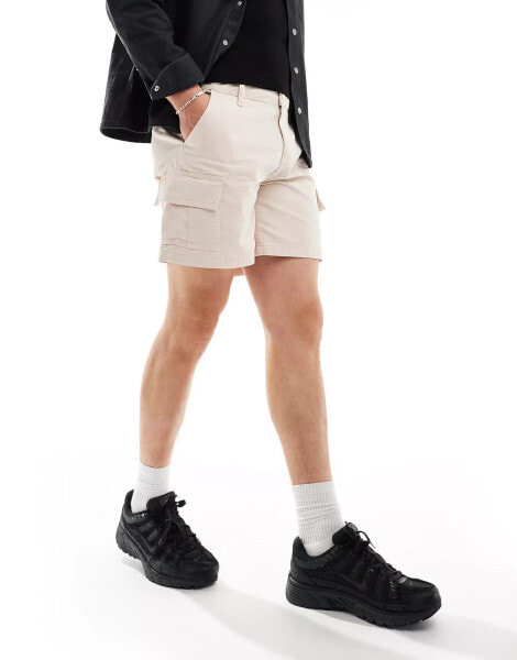 ASOS DESIGN fit cargo shorts in stone