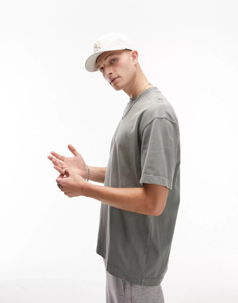 Topman – Oversize-T-Shirt in verwaschenem Salbeigrün