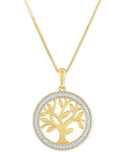 Diamond Tree 18" Pendant Necklace (1/10 ct. t.w.) in 14k Gold-Plated Sterling Silver