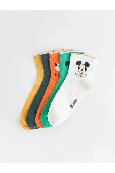 LCW Mickey Mouse Baskılı Kadın Soket Çorap 5'li Paket