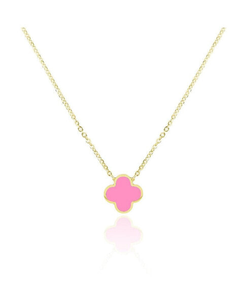 Small Bubblegum Pink Single Clover Necklace 14K Gold