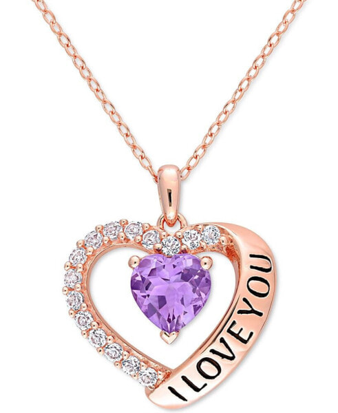 Macy's amethyst (1 ct. t.w.) & White Topaz (5/8 ct. t.w.) "I Love You" 18" Heart Pendant Necklace in 18k Rose Gold-Plated Sterling Silver