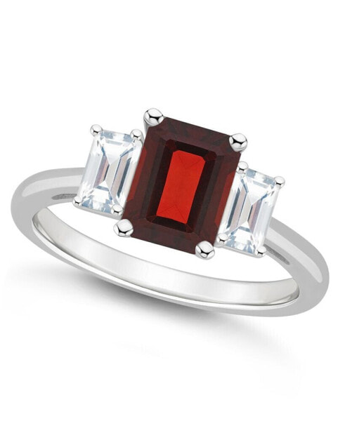 Women's Garnet (1-9/10 ct.t.w.) and White Topaz (3/4 ct.t.w.) 3-Stone Ring in Sterling Silver
