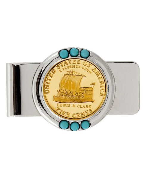 Кошелек для мужчин American Coin Treasures Gold-Layered Westward Journey Keelboat Nickel Turquoise