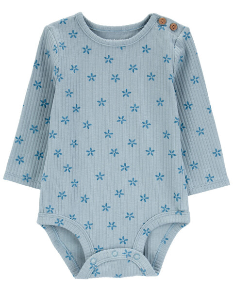 Baby Floral Ribbed Long-Sleeve Bodysuit 6M