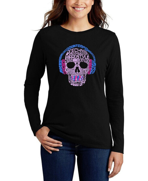 Women's Long Sleeve Word Art Styles of EDM Music T-shirt