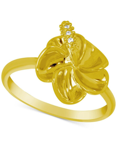 Crystal Accent Flower Ring in Gold-Plate