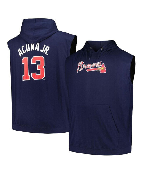 Men's Ronald Acuna Jr. Navy Atlanta Braves Name and Number Muscle Big and Tall Tank Hoodie