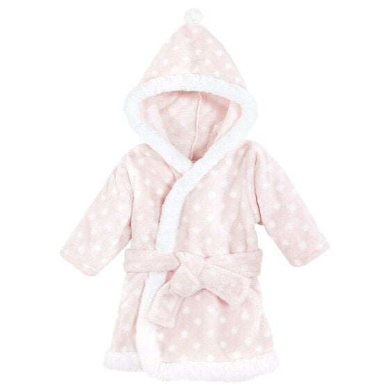 Baby Girls Plush Animal Face Bathrobe, Pink Polka Dot, 0-9 Months