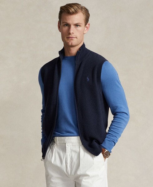 Men's Mesh-Knit Cotton Full-Zip Sweater Vest