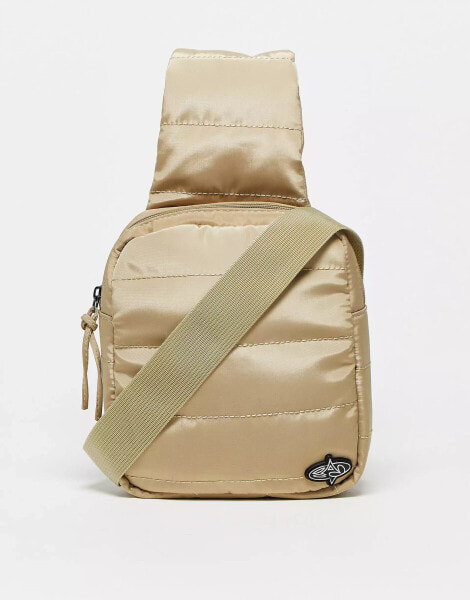 Basic Pleasure Mode padded cross body bag in beige with gummy logo