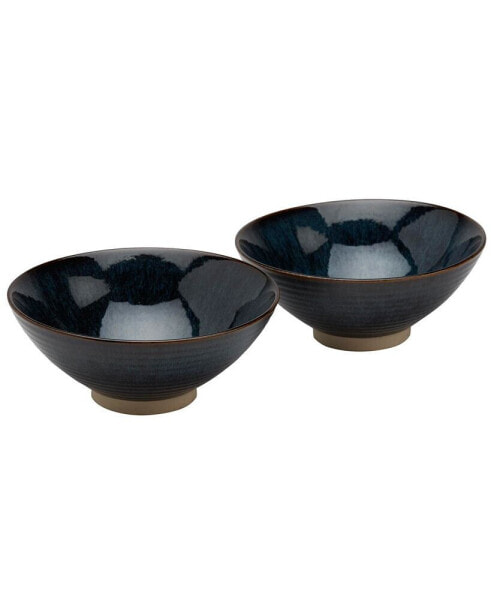 8" Reactive Blue Stoneware Ramen Noodle Bowls, Set of 2