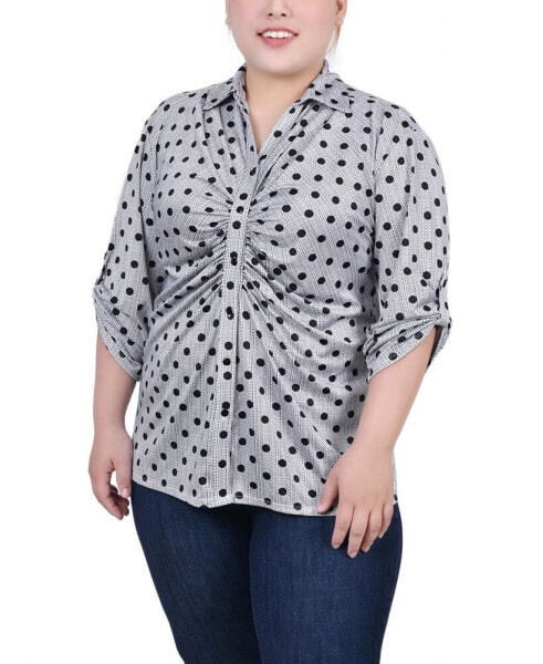 Plus Size 3/4 Roll Tab Rouched-Front Top