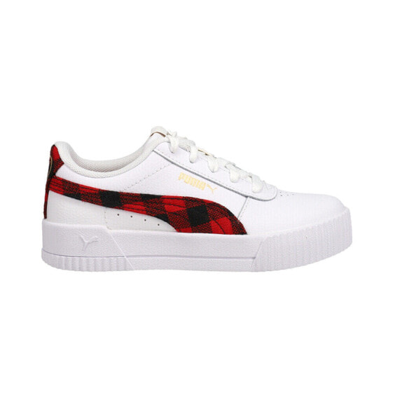 Puma Carina Winter Plaid Perforated Logo Platform Toddler Girls White Sneakers