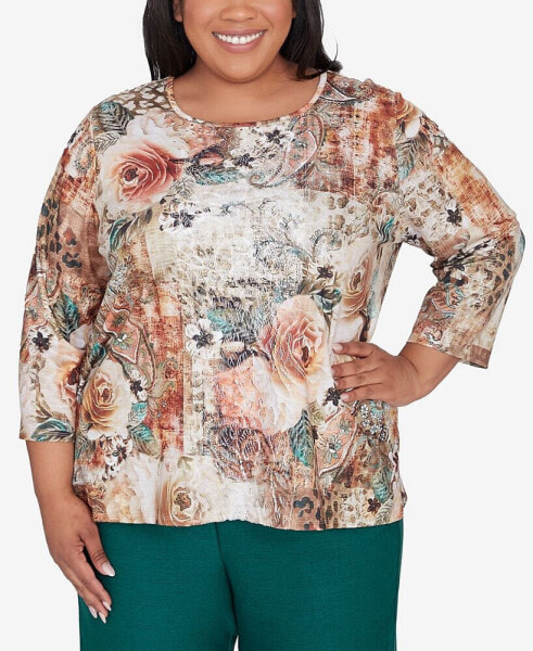 Plus Size Emerald Isle Center Lace Floral Print Top