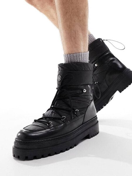 Walk London Element snow boots in black leather