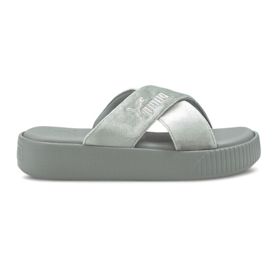 Puma Platform Velvet Slides Womens Grey Casual Sandals 38067502