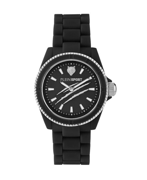 Наручные часы Plein Sport женские 2 руки кварцевые, Черный поликарбонатный браслет The Scratch 38 мм