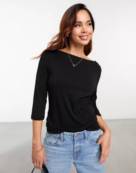 Vero Moda three quarter length sleeve jersey top in black