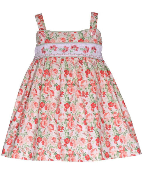 Платье для маленьких девочек Bonnie Baby с цветочным узором и смокинговым вставками