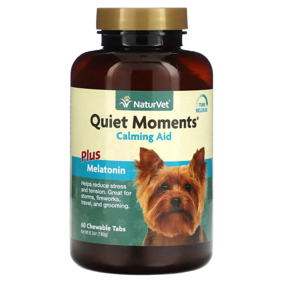 NaturVet, Quiet Moments, успокаивающее средство с мелатонином, для собак, 60 жевательных таблеток 180 г (6,3 унции)