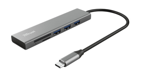 Trust Halyx - USB 3.2 Gen 1 (3.1 Gen 1) Type-C - USB 3.2 Gen 1 (3.1 Gen 1) Type-A - MicroSD (TransFlash) - SD - SDHC - SDXC - 104 Mbit/s - Aluminium - Aluminium