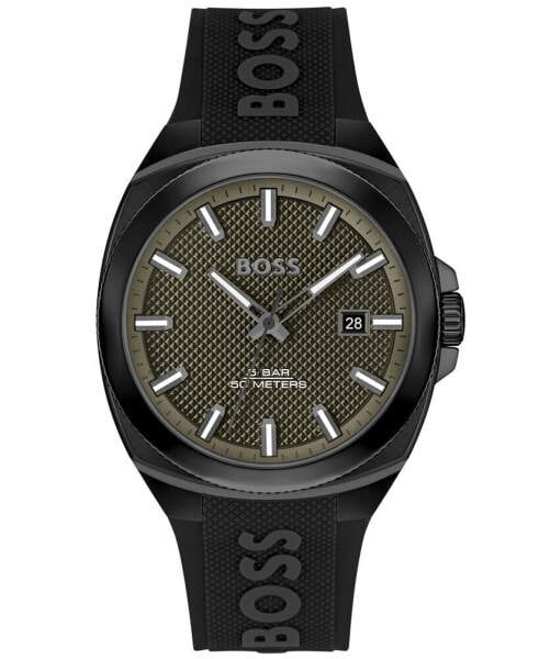 Men's Walker Quartz Basic Calendar Black Silicone Watch 41mm