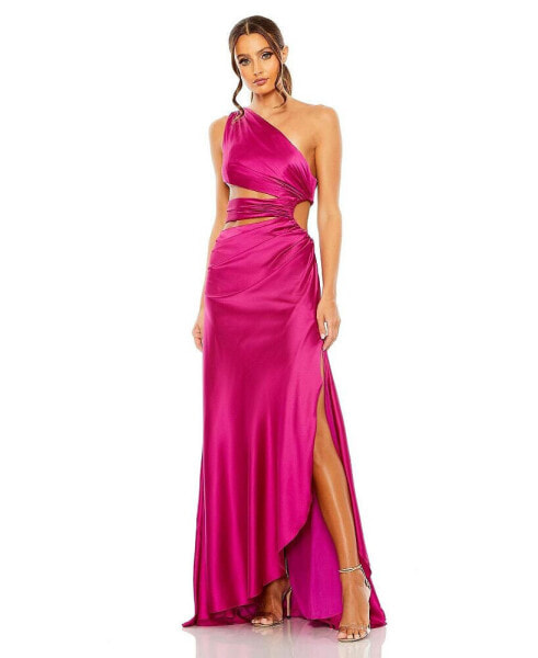 Women's Cut Out One Shoulder Satin Gown