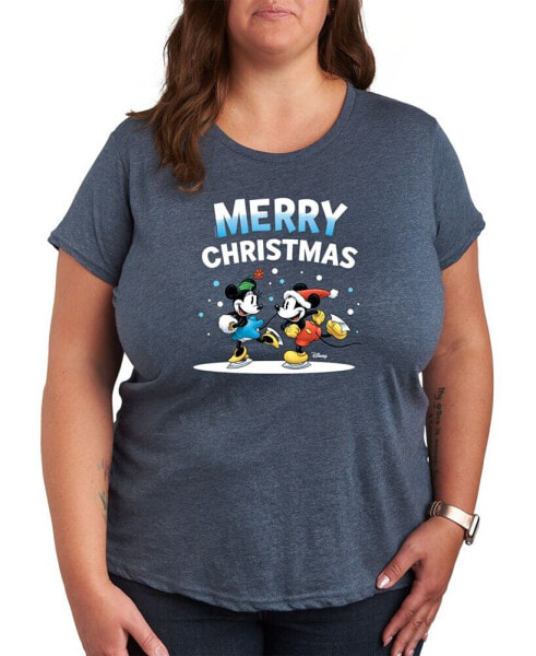 Air Waves Trendy Plus Size Disney Merry Christmas Graphic T-shirt