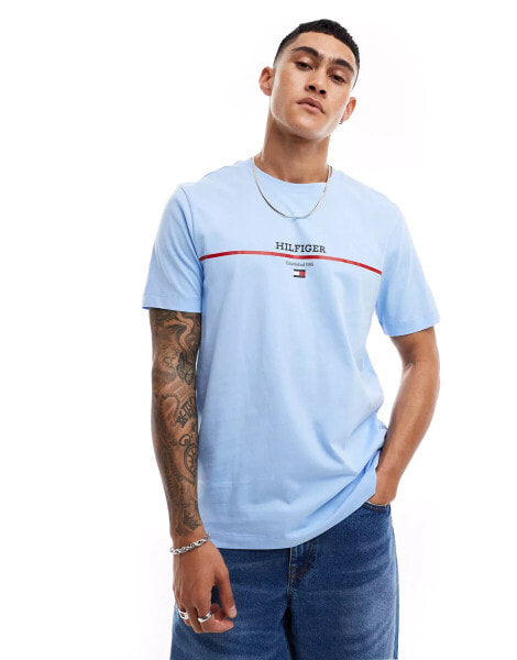 Tommy Hilfiger stripe logo t-shirt in baby blue