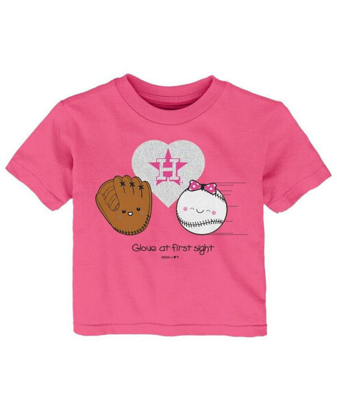 Infant Girls Pink Houston Astros I Glove You T-shirt