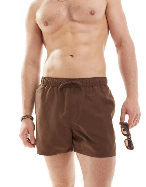 ASOS DESIGN swim shorts in short length in brown