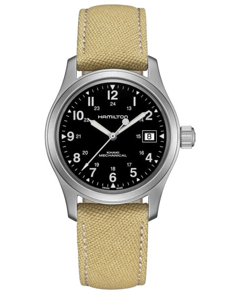 Unisex Swiss Mechanical Khaki Field Khaki Canvas Strap Watch 38mm
