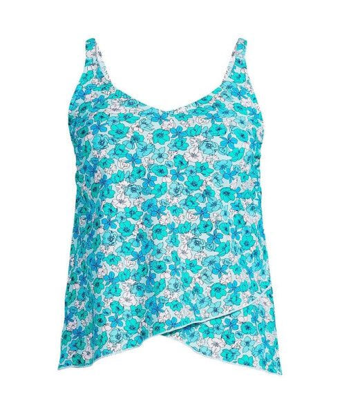 Women's Long Torso Chlorine Resistant Tulip Hem Tankini Swimsuit Top