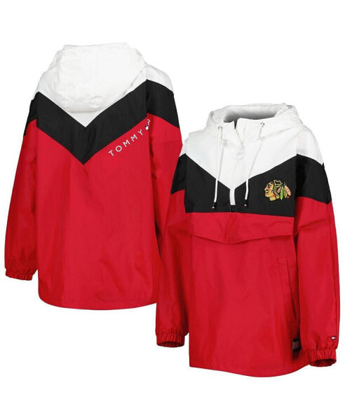 Women's Black, Red Chicago Blackhawks Staci Half-Zip Windbreaker Jacket