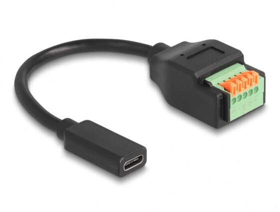 Delock 66067, 0.15 m, USB C, 5-pin terminal block, USB 2.0, Black, Green
