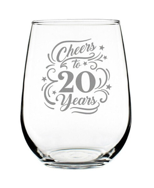 Cheers to 20 Years 20th Anniversary Gifts Stem Less Wine Glass, 17 oz