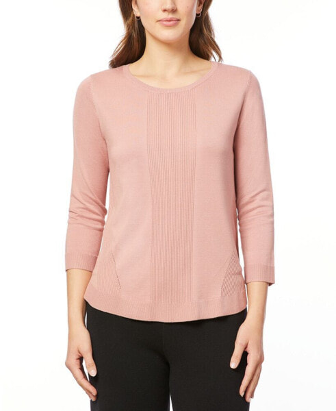 Women's Boat-Neck, Ribbed-Detail 3/4-Sleeve Sweater, Regular & Petites