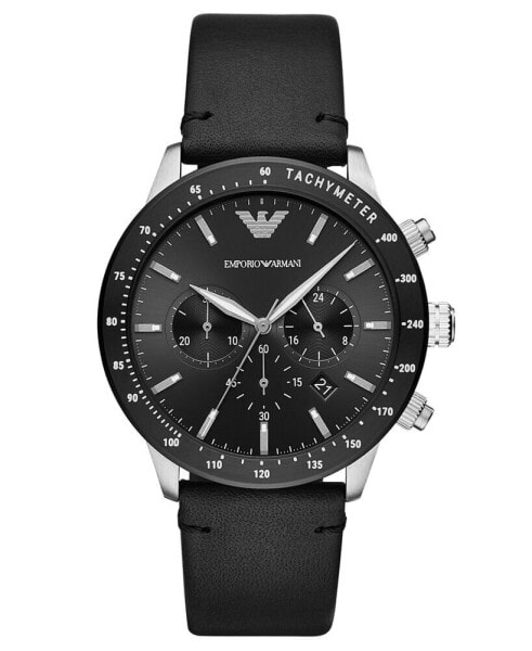 Men's Chronograph Black Leather Strap Watch 43mm