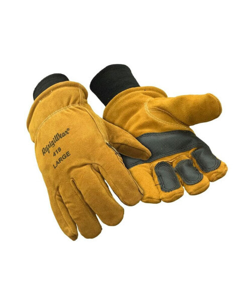 Men's Warm Double Insulated Leather Work Gloves with Abrasion Pads
