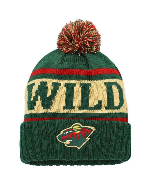 Men's Green, Gold Minnesota Wild Pillow Line Cuffed Knit Hat with Pom