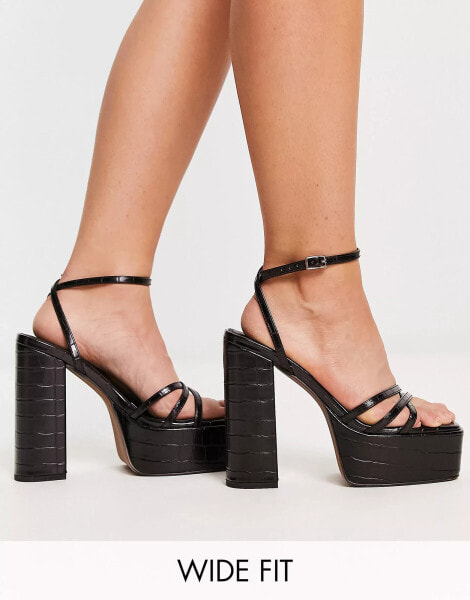 ASOS DESIGN Wide Fit – Nate – Schwarze Plateau-Sandalen mit Absatz, weite Passform