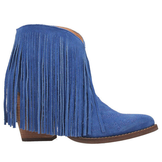 Dingo Tangles Fringe Snip Toe Pull On Booties Womens Blue Casual Boots DI908-400
