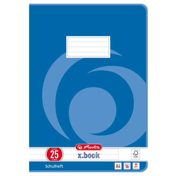 Herlitz 3322500 - Blue - 16 sheets - Lined paper - A4 - Staple binding - Paper