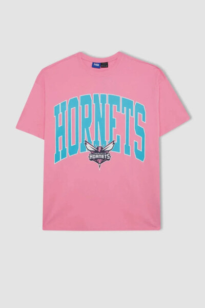 DeFactoFit NBA Charlotte Hornets Oversize Fit Bisiklet Yaka Kısa Kollu Tişört