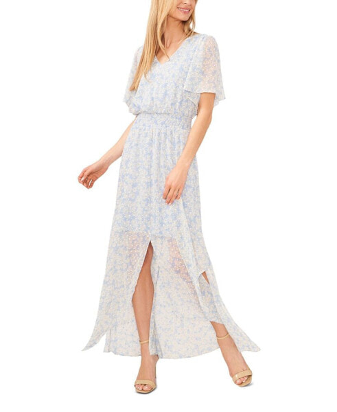 Women's Clip Dot Floral Batwing Sleeve Maxi Dress