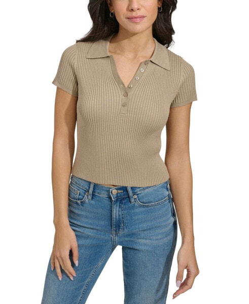Women's Ribbed Short-Sleeve Polo Shirt